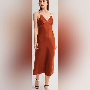 Lily Silk 100% Silk V Neck Silk Slip Dress With Pearl Detail Sz 12